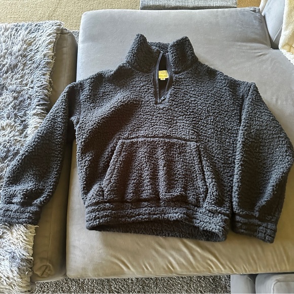 aerie Tops - Aerie Black Sherpa Pullover Jacket Small Soft Warm 3/4 Zip with Kangaroo Pocket